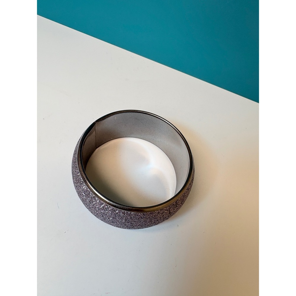Purple‎ Glitter Chunky Bangle Bracelet Wide Gunmetal Tone Metal Sparkle